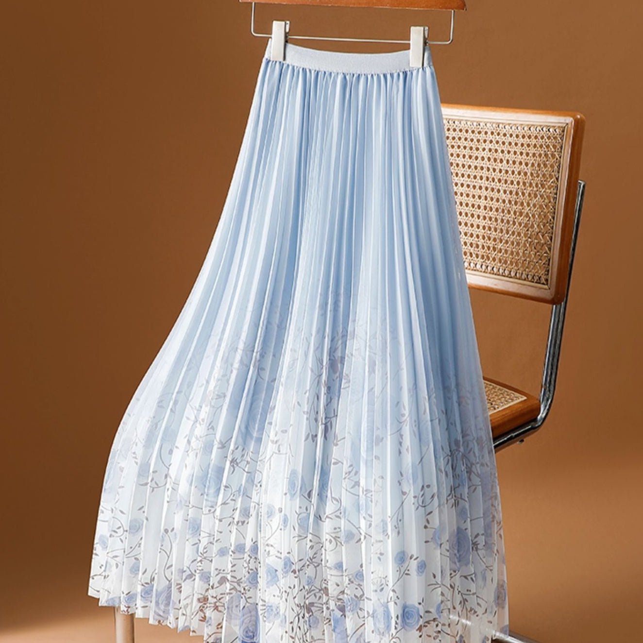 New Floral Chiffon Skirt Mid - length Flowing And Pleated - LADYLINE X