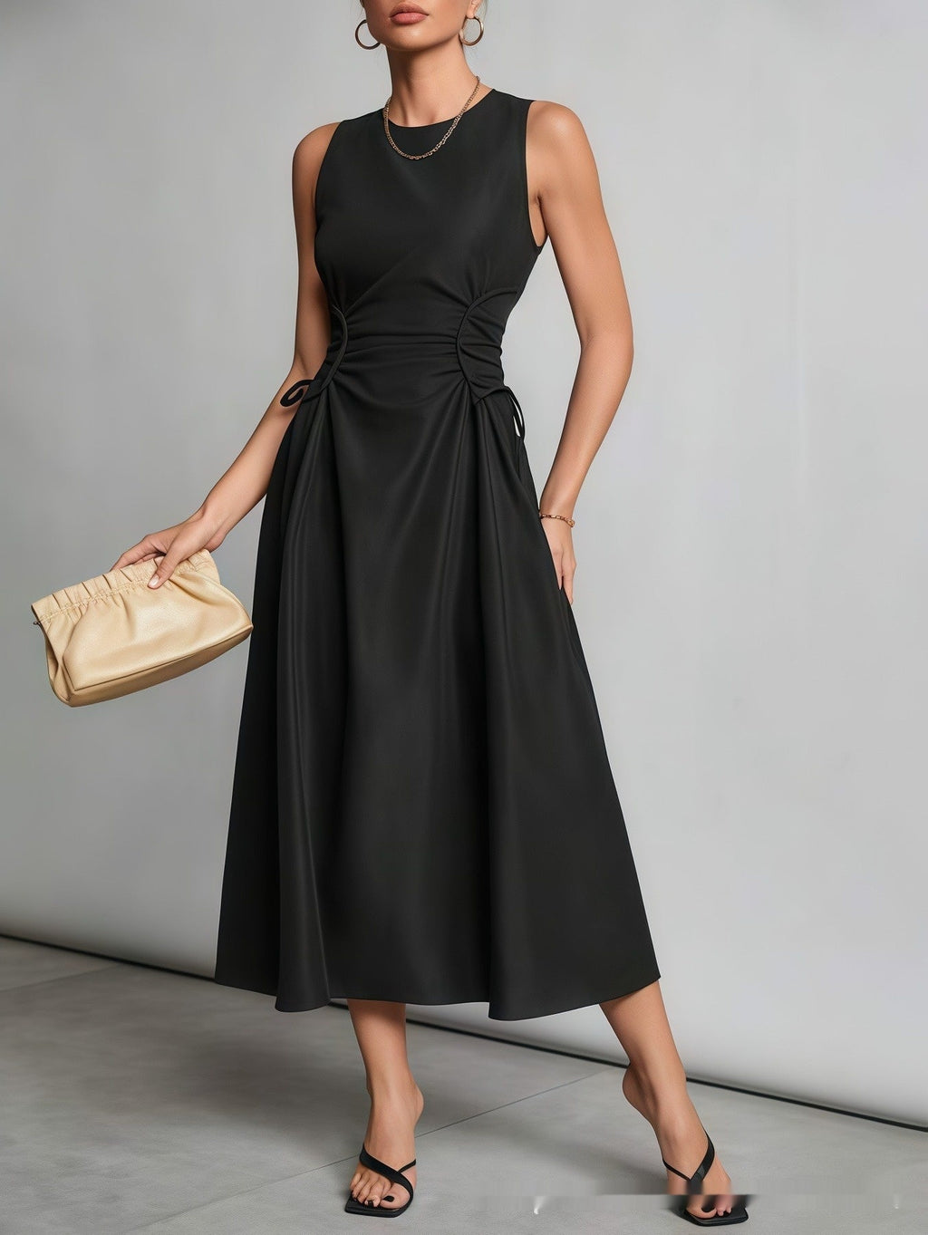 Niche Pleated Waist - cinching Figure - flattering A - line Maxi Dress - LADYLINE X