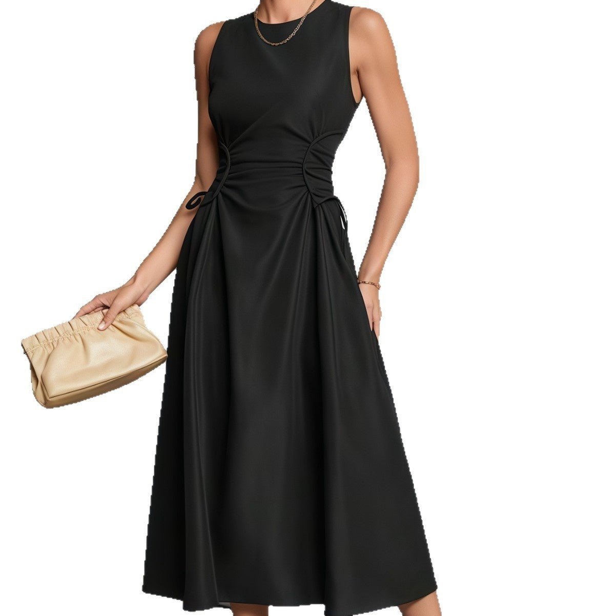 Niche Pleated Waist - cinching Figure - flattering A - line Maxi Dress - LADYLINE X