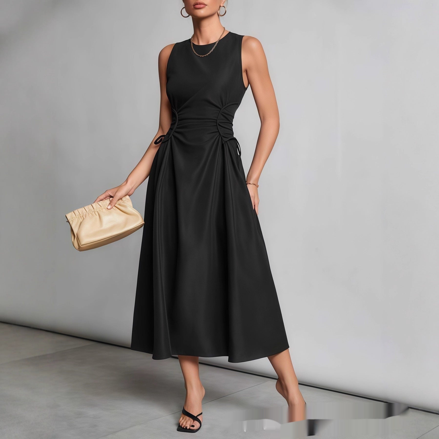 Niche Pleated Waist - cinching Figure - flattering A - line Maxi Dress - LADYLINE X