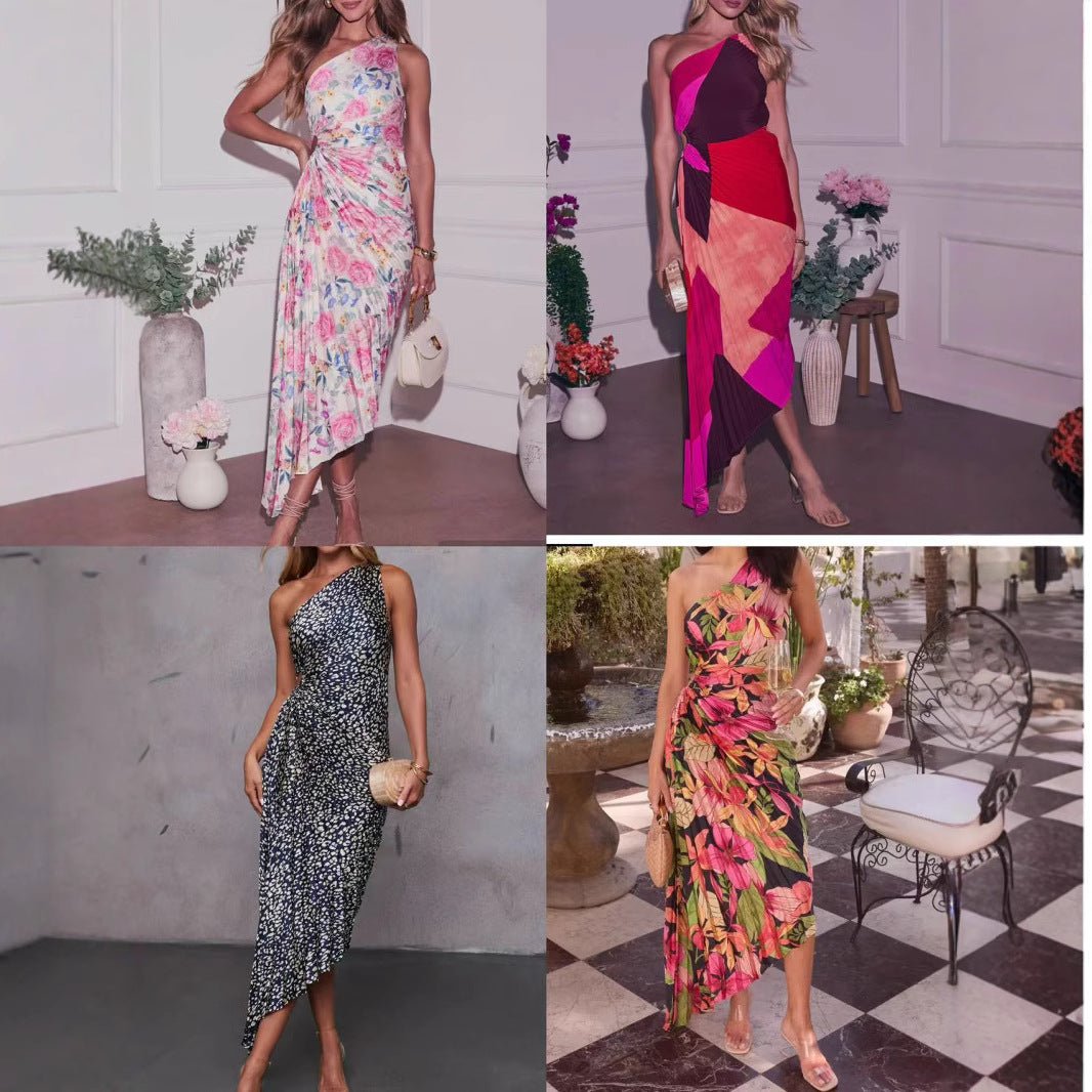 Off - Shoulder Printed Sexy Ruched Womens Dress - LADYLINE X
