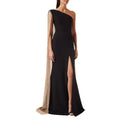 One - shoulder Cloak Slit Black Dress - LADYLINE X
