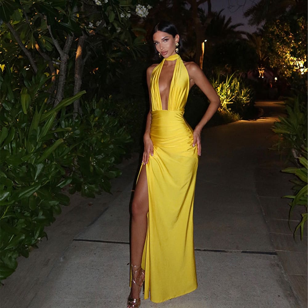 Only Invites Halter Backless Maxi Dress - LADYLINE X
