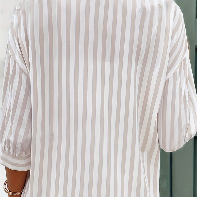Pink And White Vertical - striped Womens Shirt - LADYLINE X