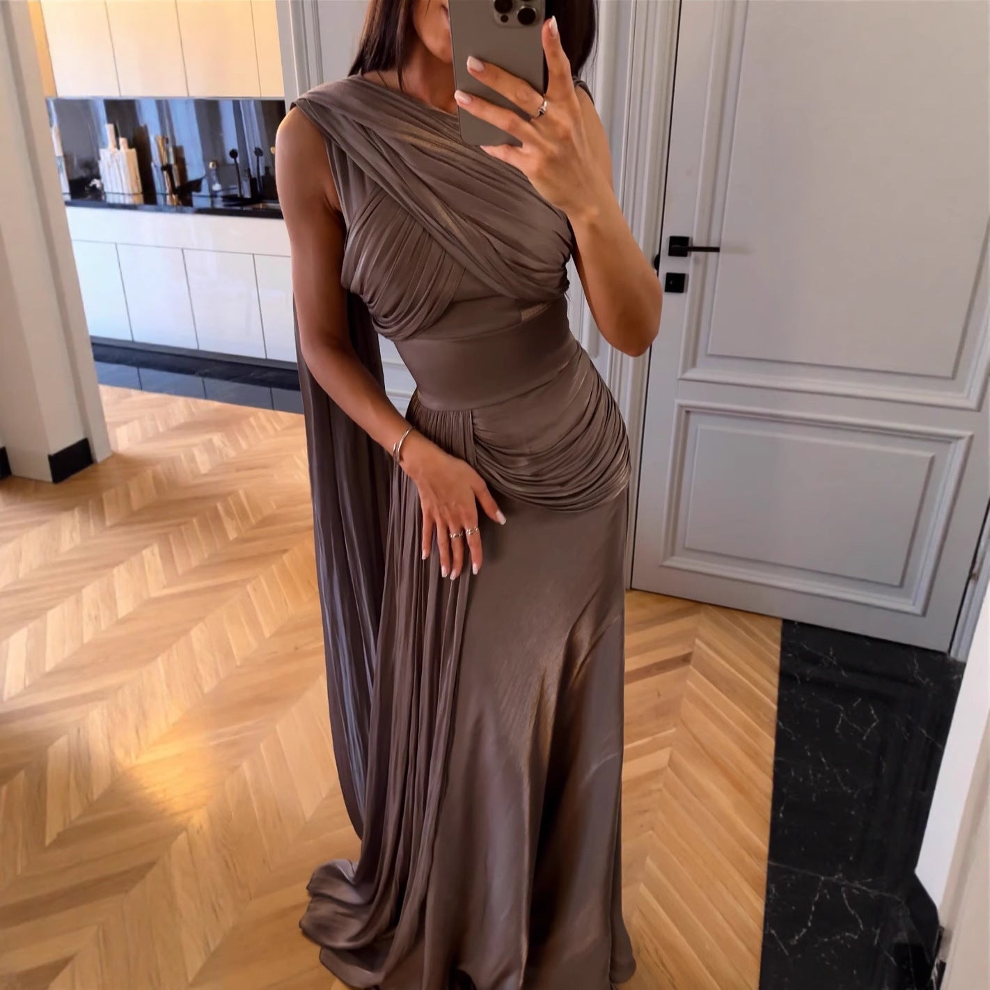 Pleated Ribbon Satin Evening Dress - LADYLINE X
