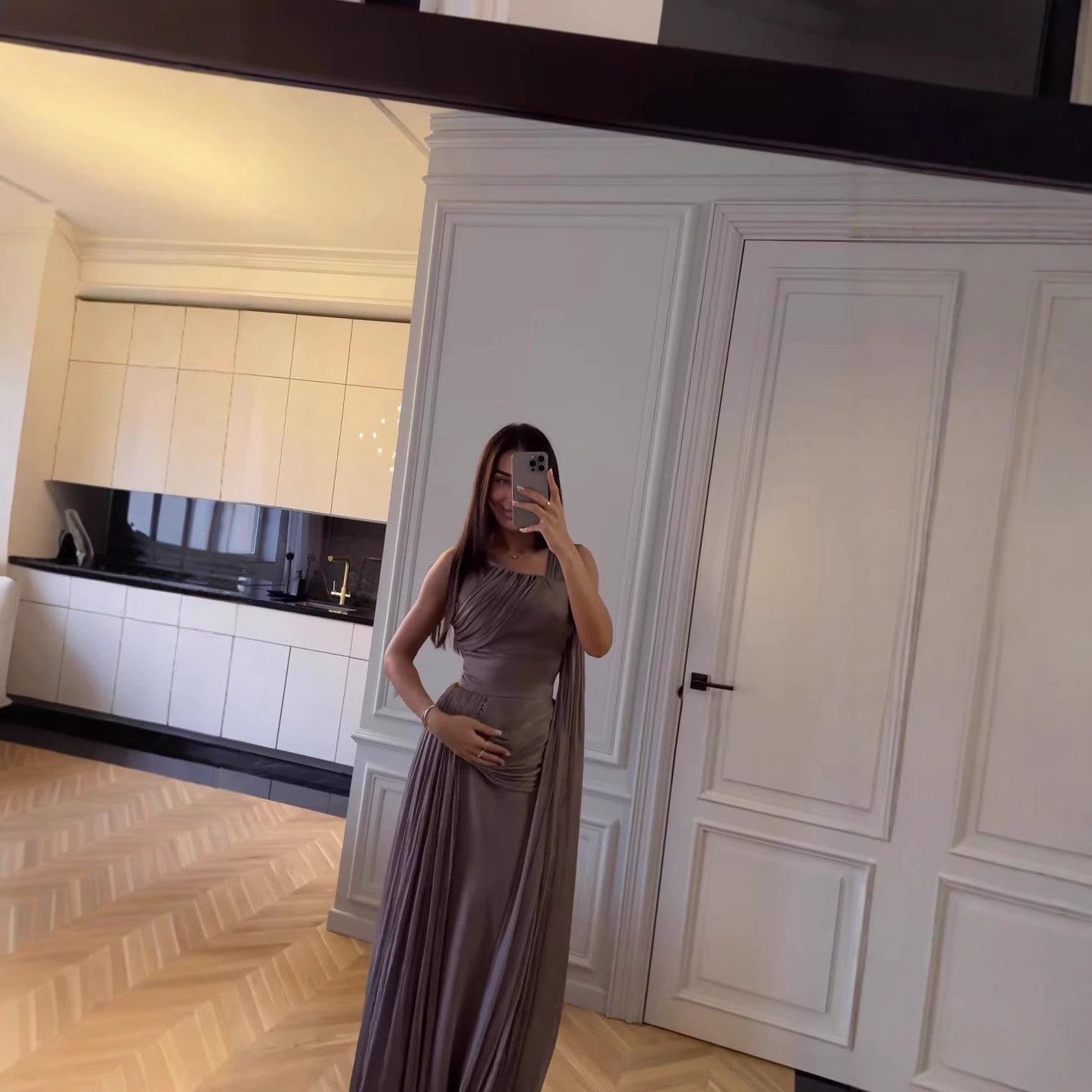 Pleated Ribbon Satin Evening Dress - LADYLINE X