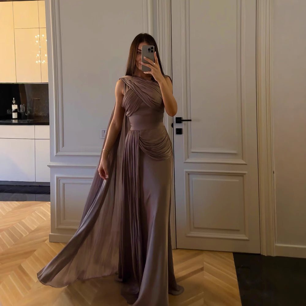 Pleated Ribbon Satin Evening Dress - LADYLINE X