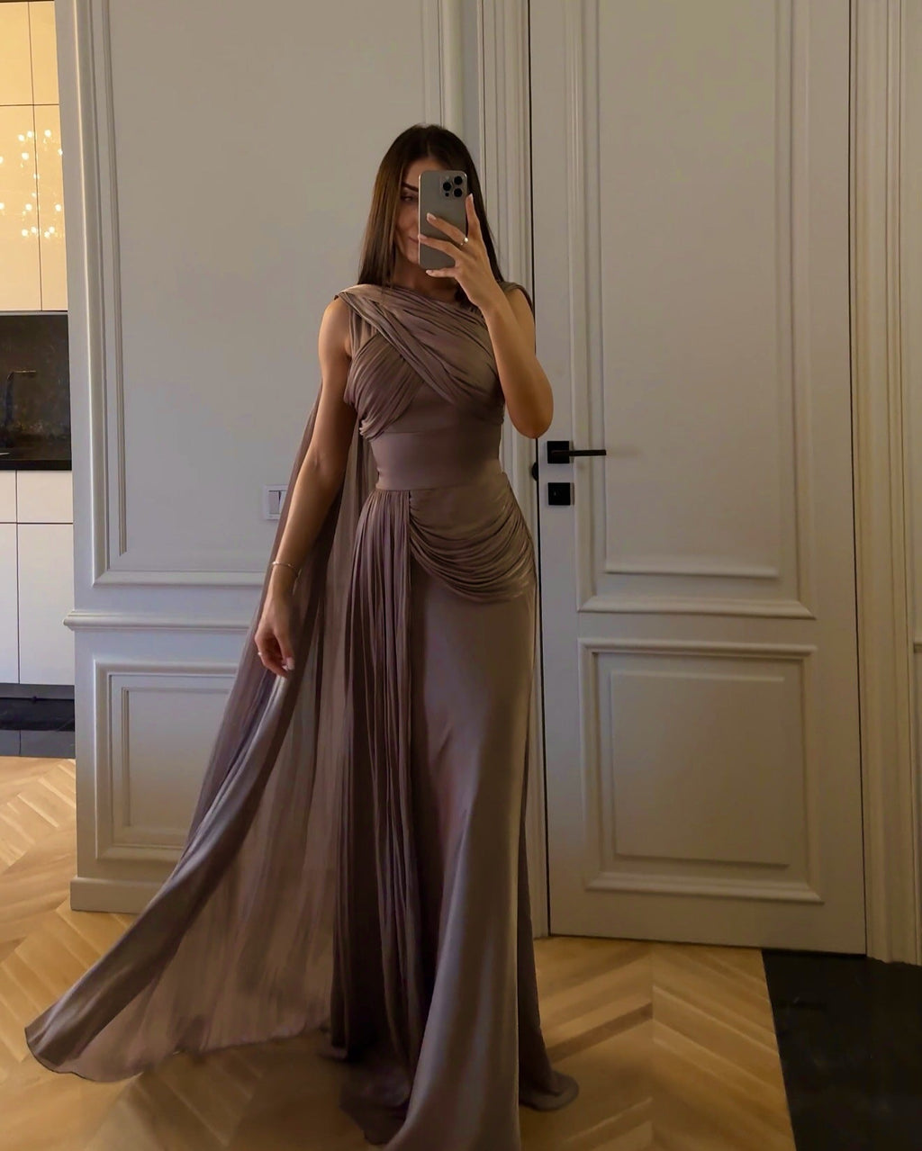 Pleated Ribbon Satin Evening Dress - LADYLINE X