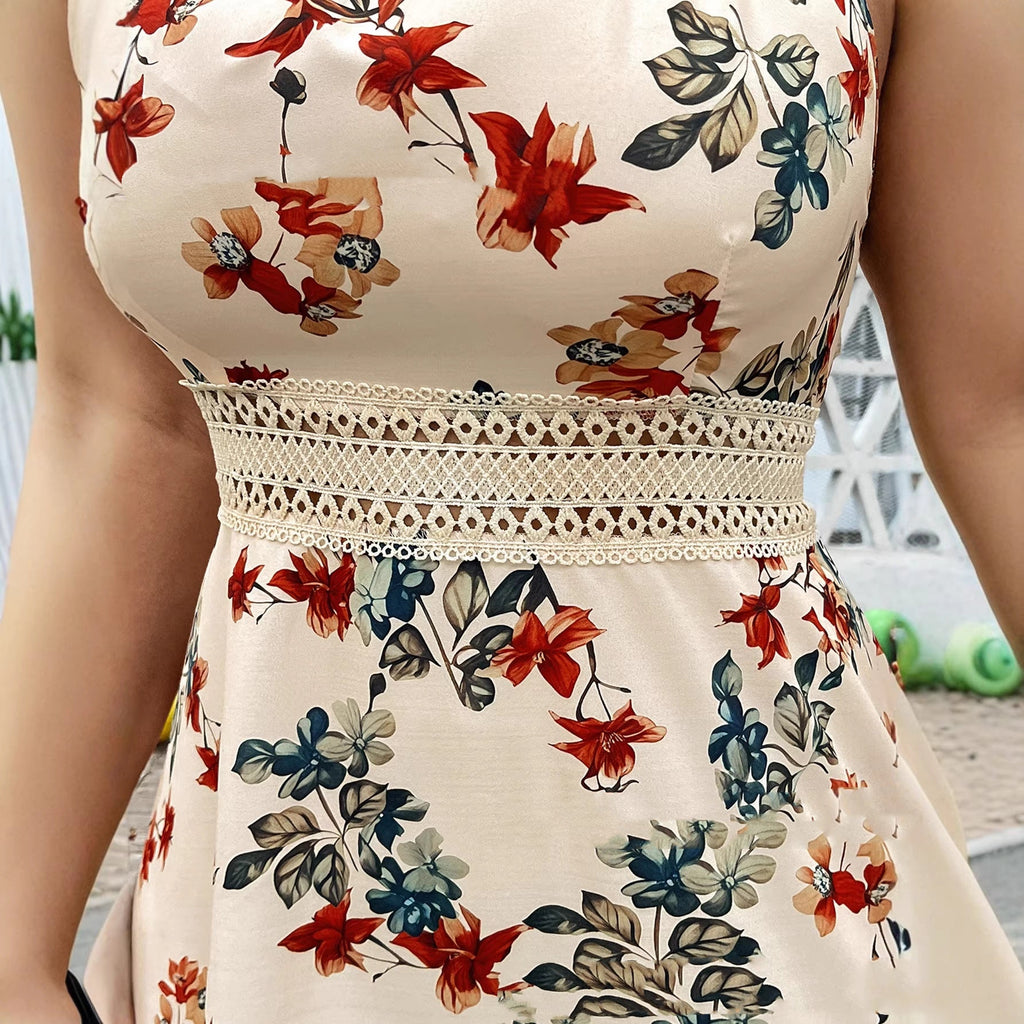 Plus - size Womens Floral Print Lace Summer Holiday Dress - LADYLINE X