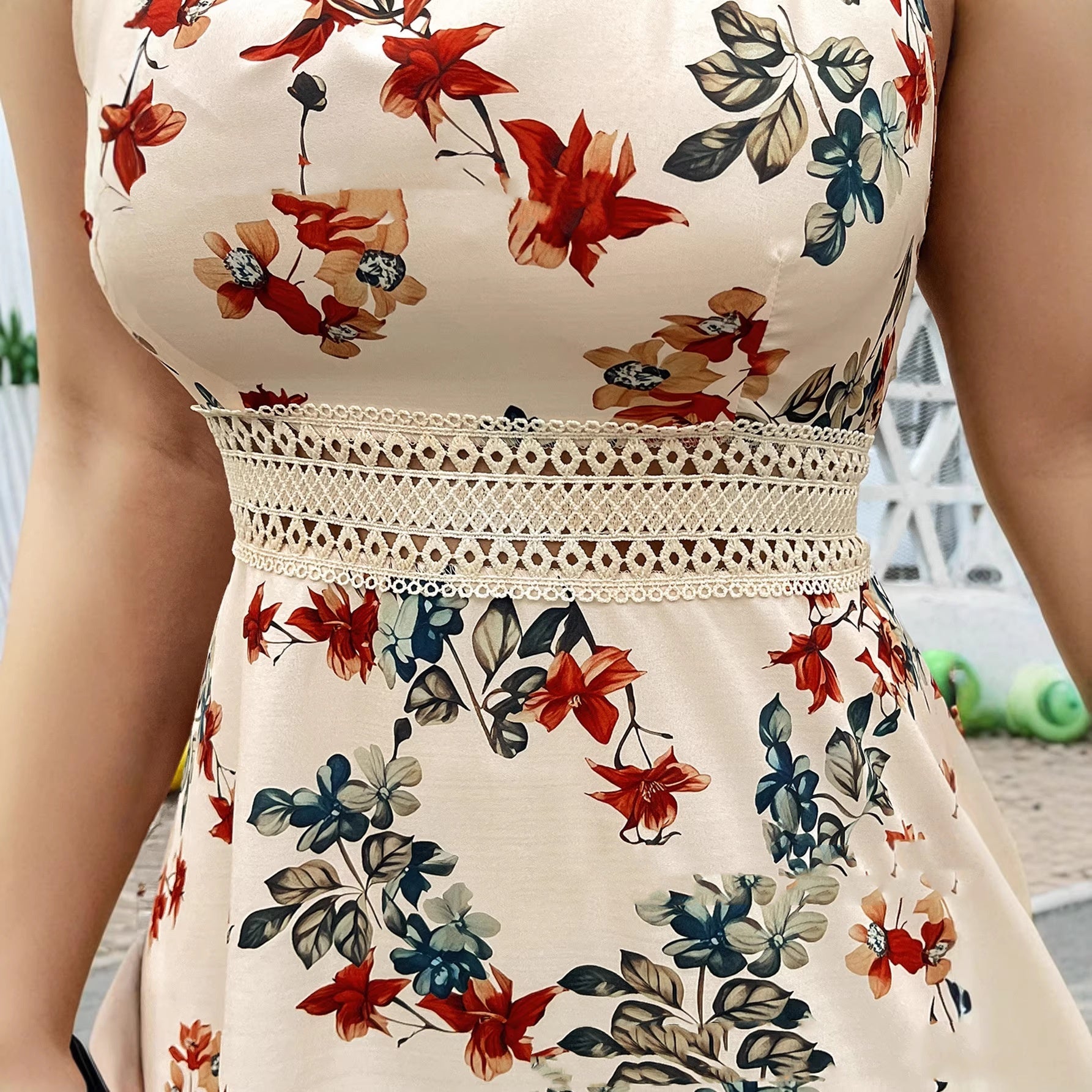 Plus - size Womens Floral Print Lace Summer Holiday Dress - LADYLINE X