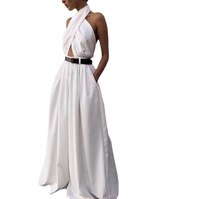 Polyester Women's Sexy Sleeveless Halter Backless Jumpsuit - LADYLINE X