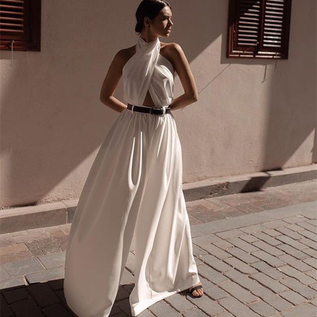 Polyester Women's Sexy Sleeveless Halter Backless Jumpsuit - LADYLINE X