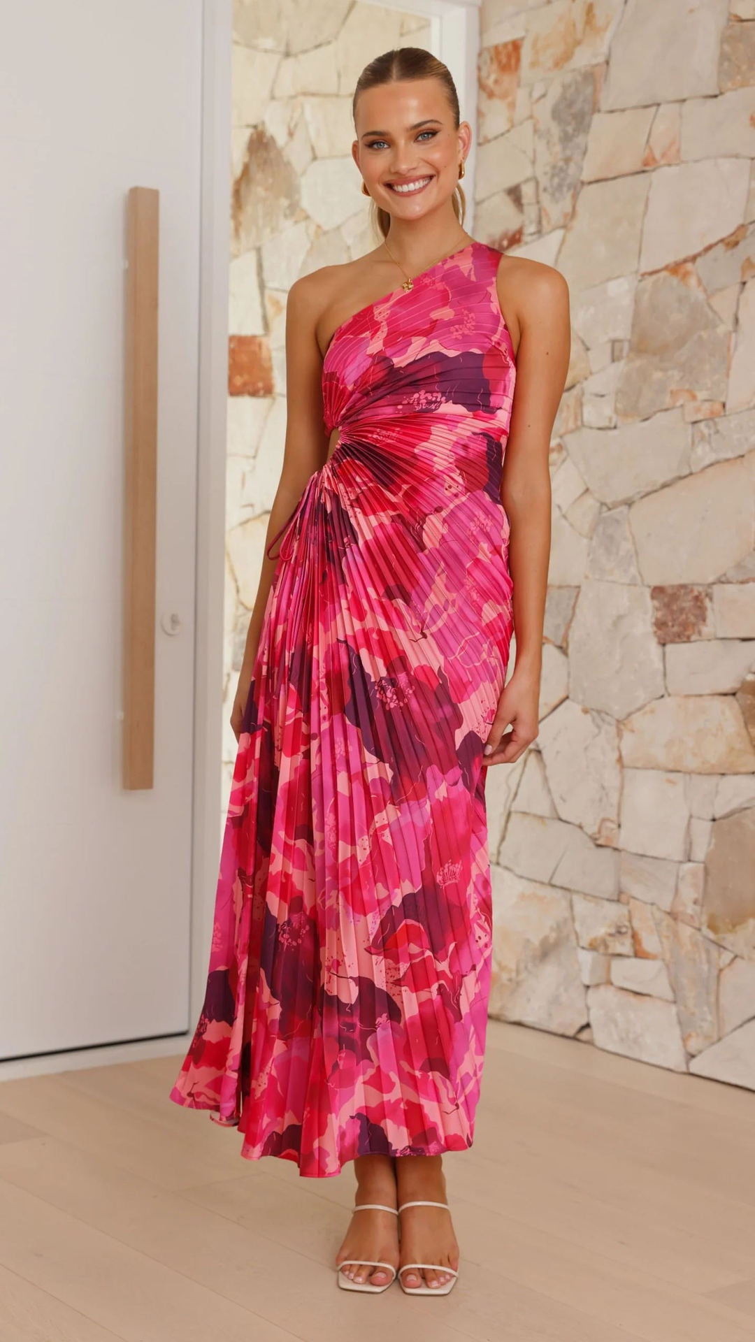 Printed Fashionable Sexy Off - Shoulder Ruched Hollow - Out Dress - LADYLINE X