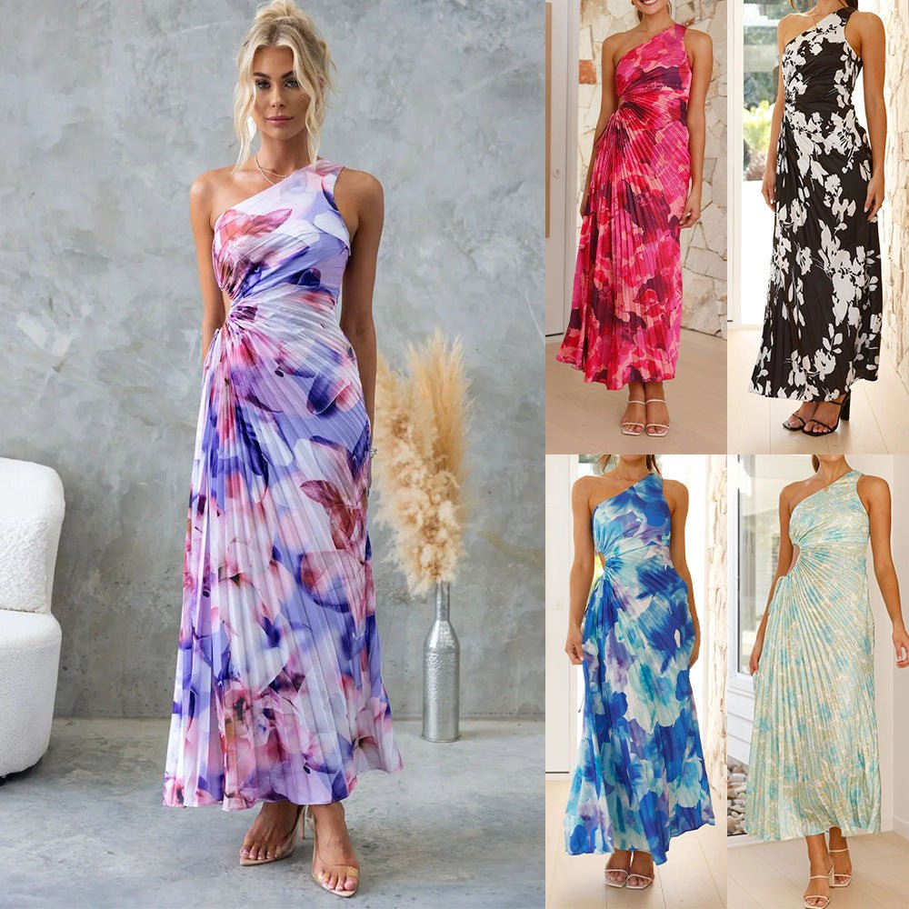 Printed Fashionable Sexy Off - Shoulder Ruched Hollow - Out Dress - LADYLINE X