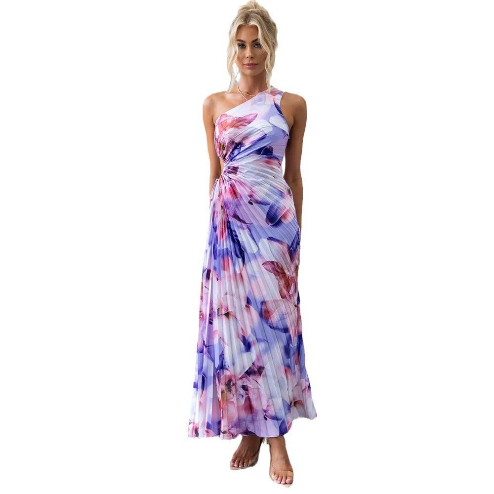 Printed Fashionable Sexy Off - Shoulder Ruched Hollow - Out Dress - LADYLINE X