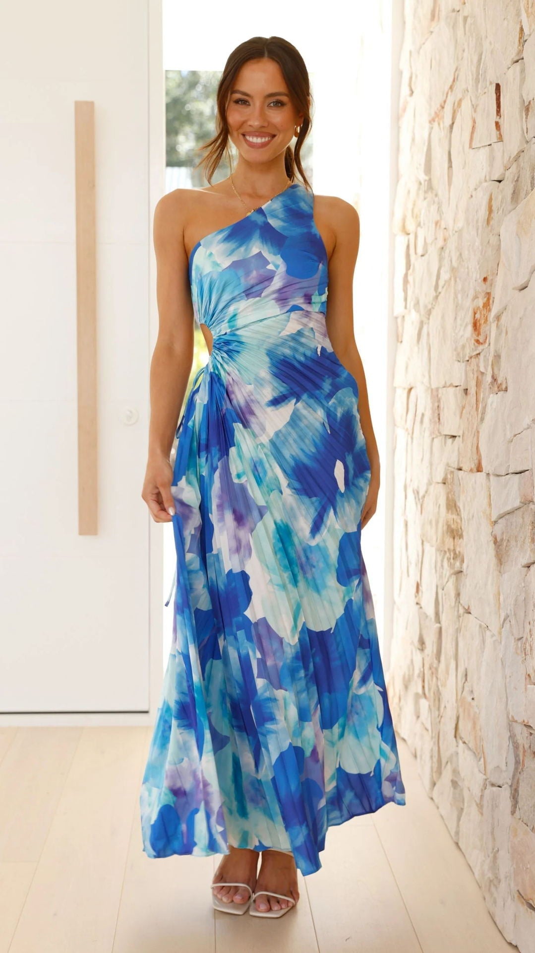 Printed Fashionable Sexy Off - Shoulder Ruched Hollow - Out Dress - LADYLINE X