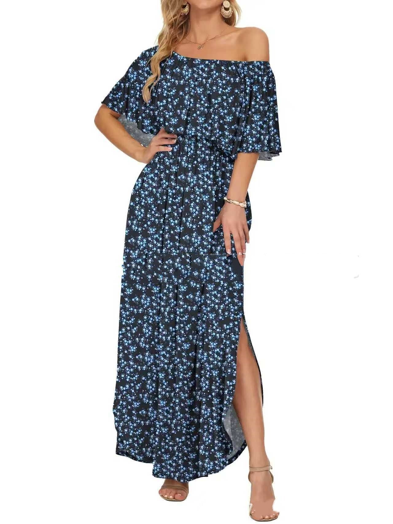 Printed Off - shoulder Short - sleeve Maxi Dress - LADYLINE X