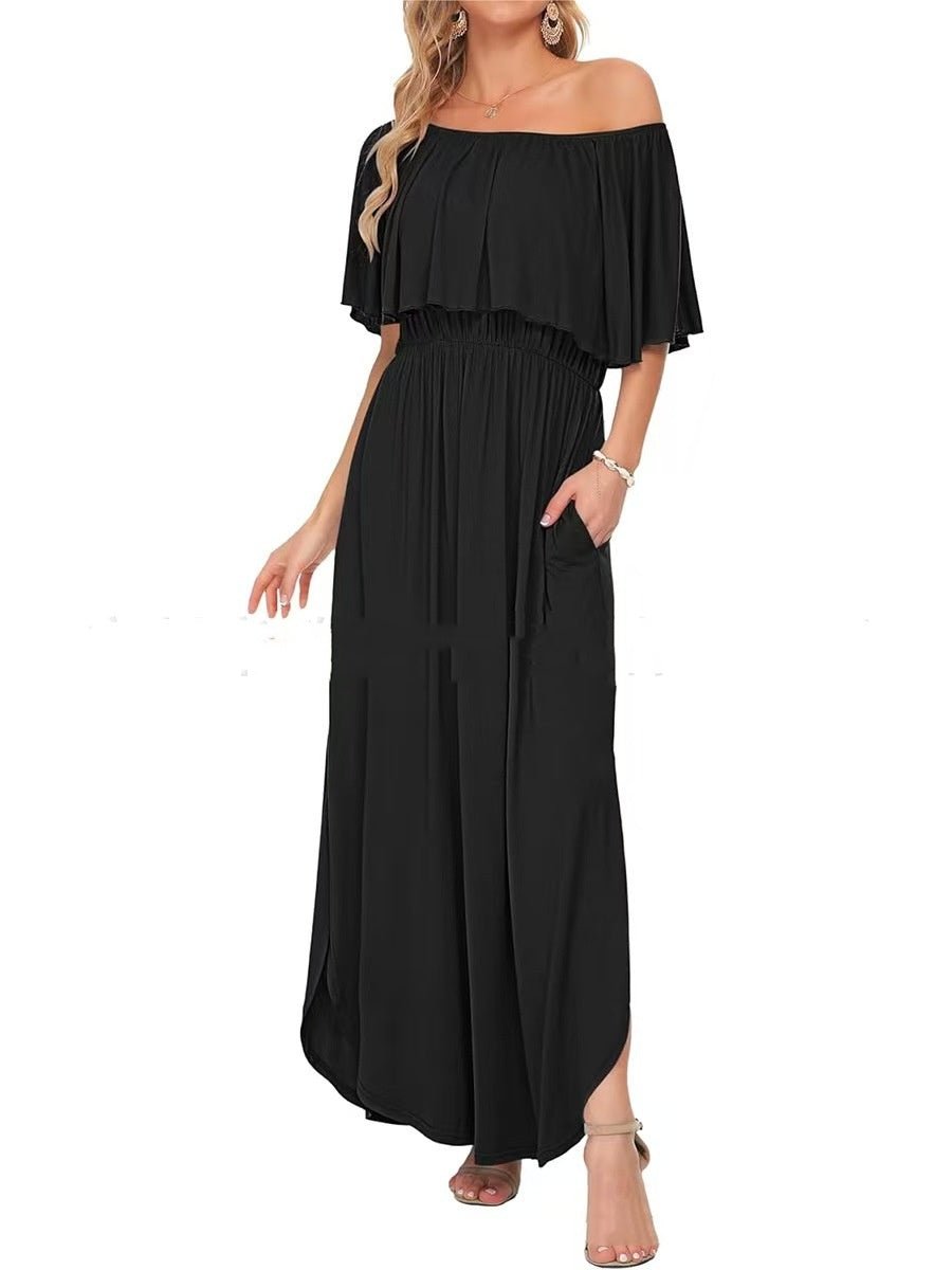 Printed Off - shoulder Short - sleeve Maxi Dress - LADYLINE X