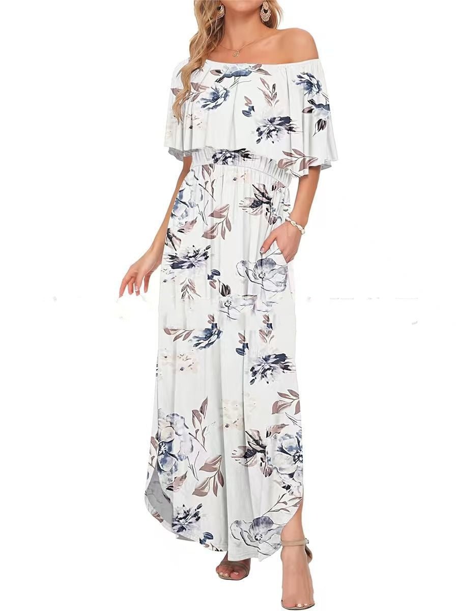 Printed Off - shoulder Short - sleeve Maxi Dress - LADYLINE X