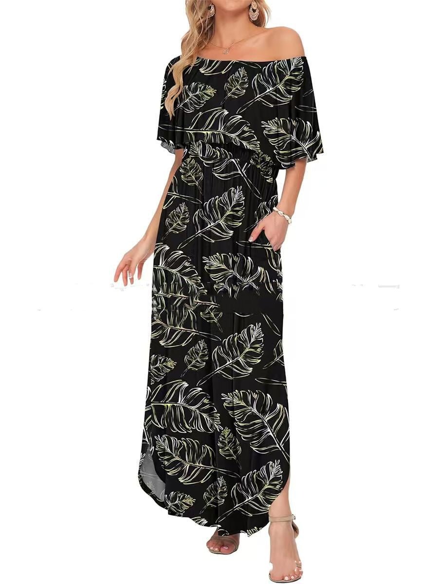 Printed Off - shoulder Short - sleeve Maxi Dress - LADYLINE X