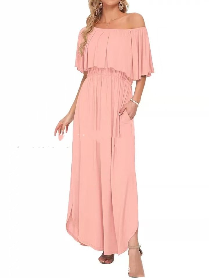 Printed Off - shoulder Short - sleeve Maxi Dress - LADYLINE X