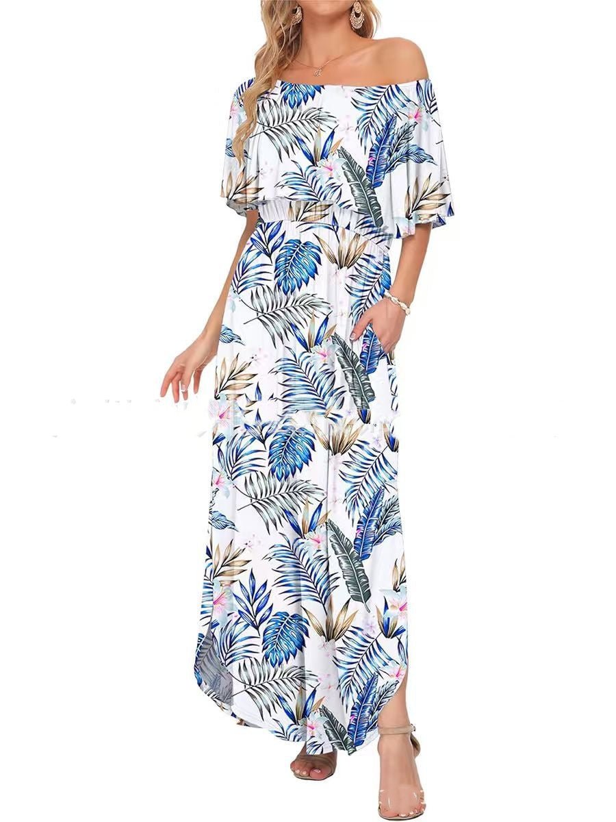 Printed Off - shoulder Short - sleeve Maxi Dress - LADYLINE X