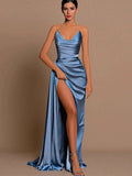 Prom Dresses Mermaid Formal Party Dresses V Neck Long Satin Ball Gown - LADYLINE X
