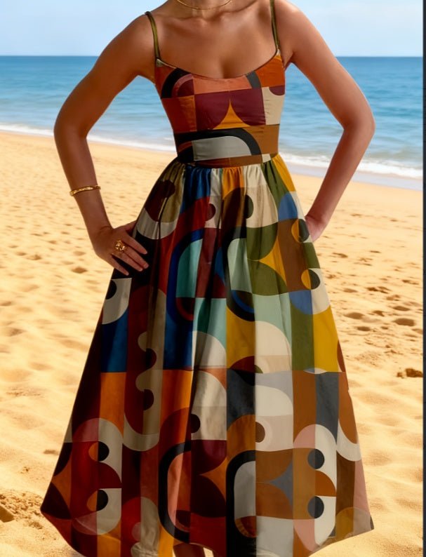 Resort - style Floral Print Sundress With Fitted Waist And Full Skirt For Women - LADYLINE X