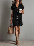 Retro Casual Corduroy Shirt Dress Loose Short - Sleeve Dress - LADYLINE X