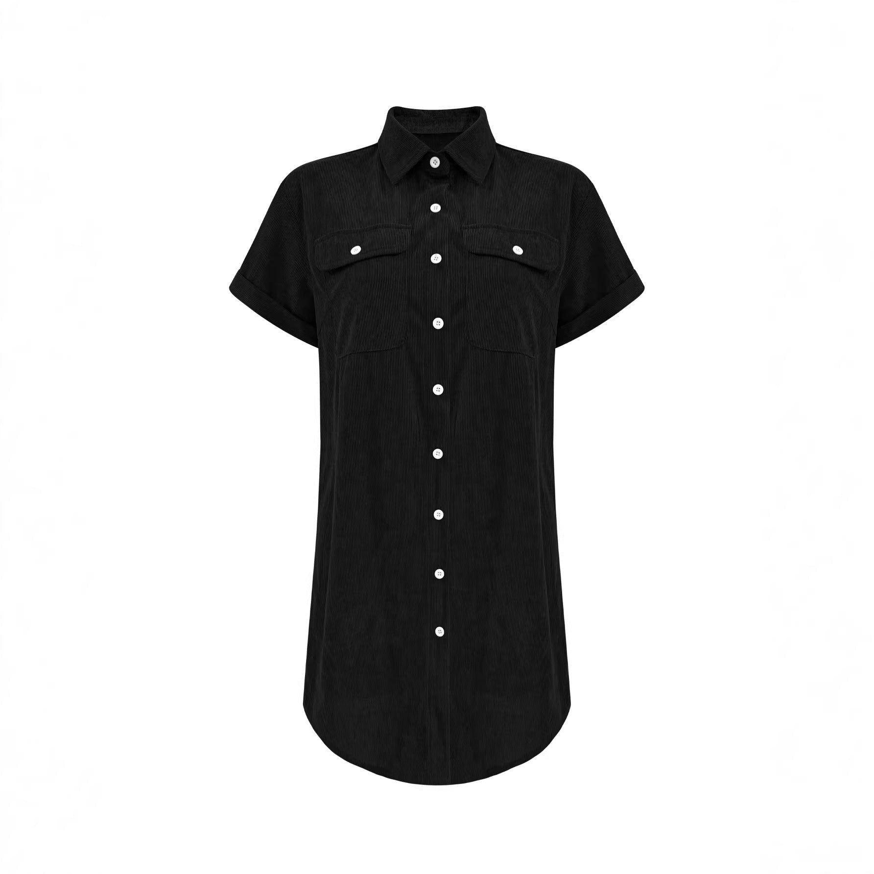 Retro Casual Corduroy Shirt Dress Loose Short - Sleeve Dress - LADYLINE X
