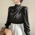 Retro Hong Kong - Style Shirt With A Designer Touch Satin Acetate Professional Top For Autumn - LADYLINE X