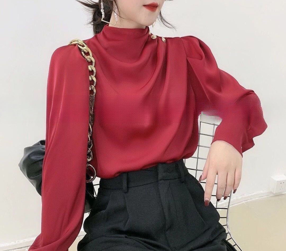 Retro Hong Kong - Style Shirt With A Designer Touch Satin Acetate Professional Top For Autumn - LADYLINE X