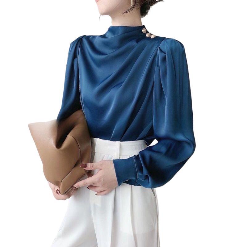 Retro Hong Kong - Style Shirt With A Designer Touch Satin Acetate Professional Top For Autumn - LADYLINE X