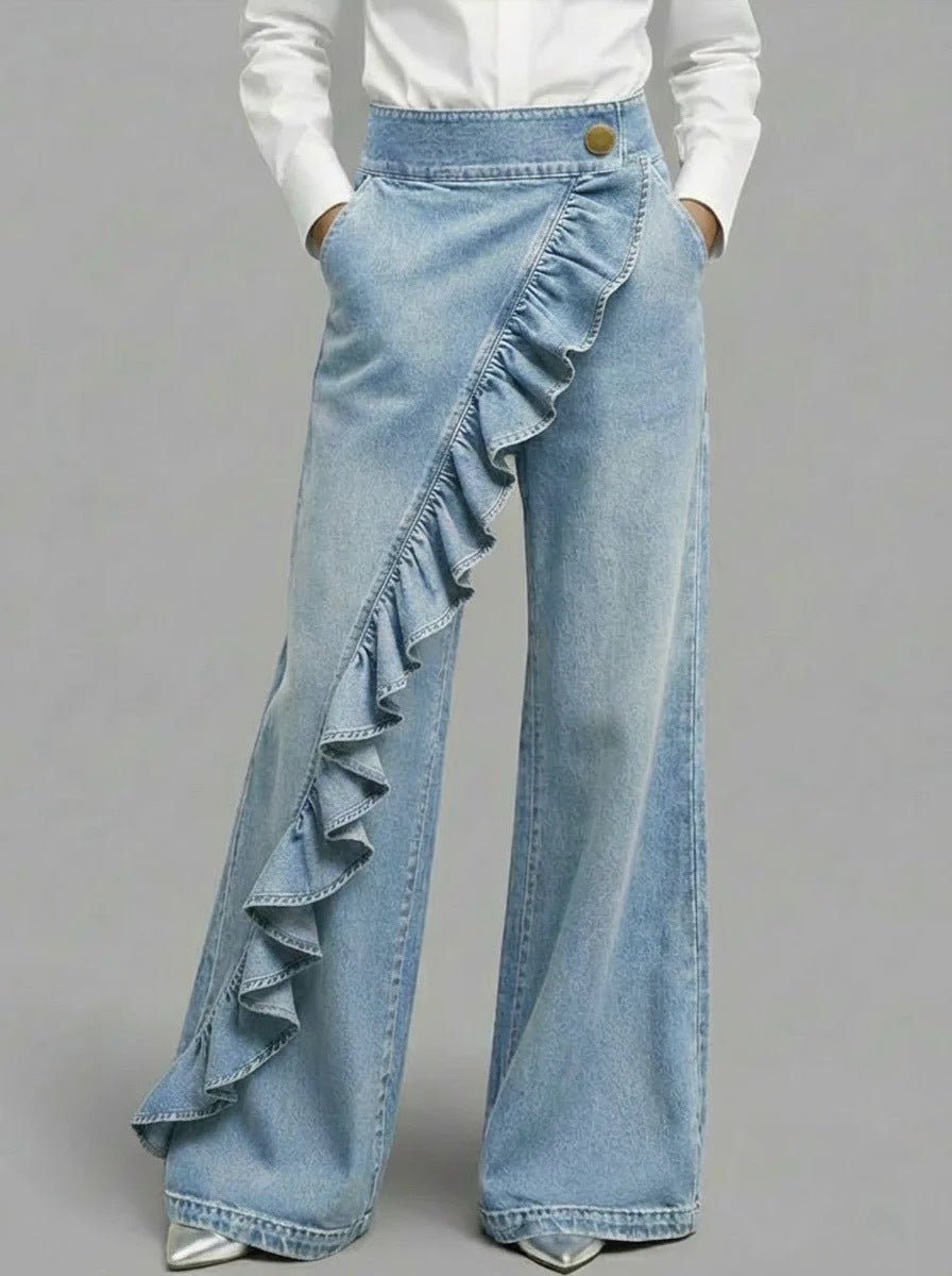 Retro Irregular High - Waist A - Line Denim Trousers - LADYLINE X