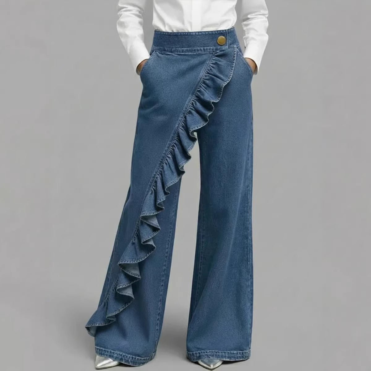 Retro Irregular High - Waist A - Line Denim Trousers - LADYLINE X