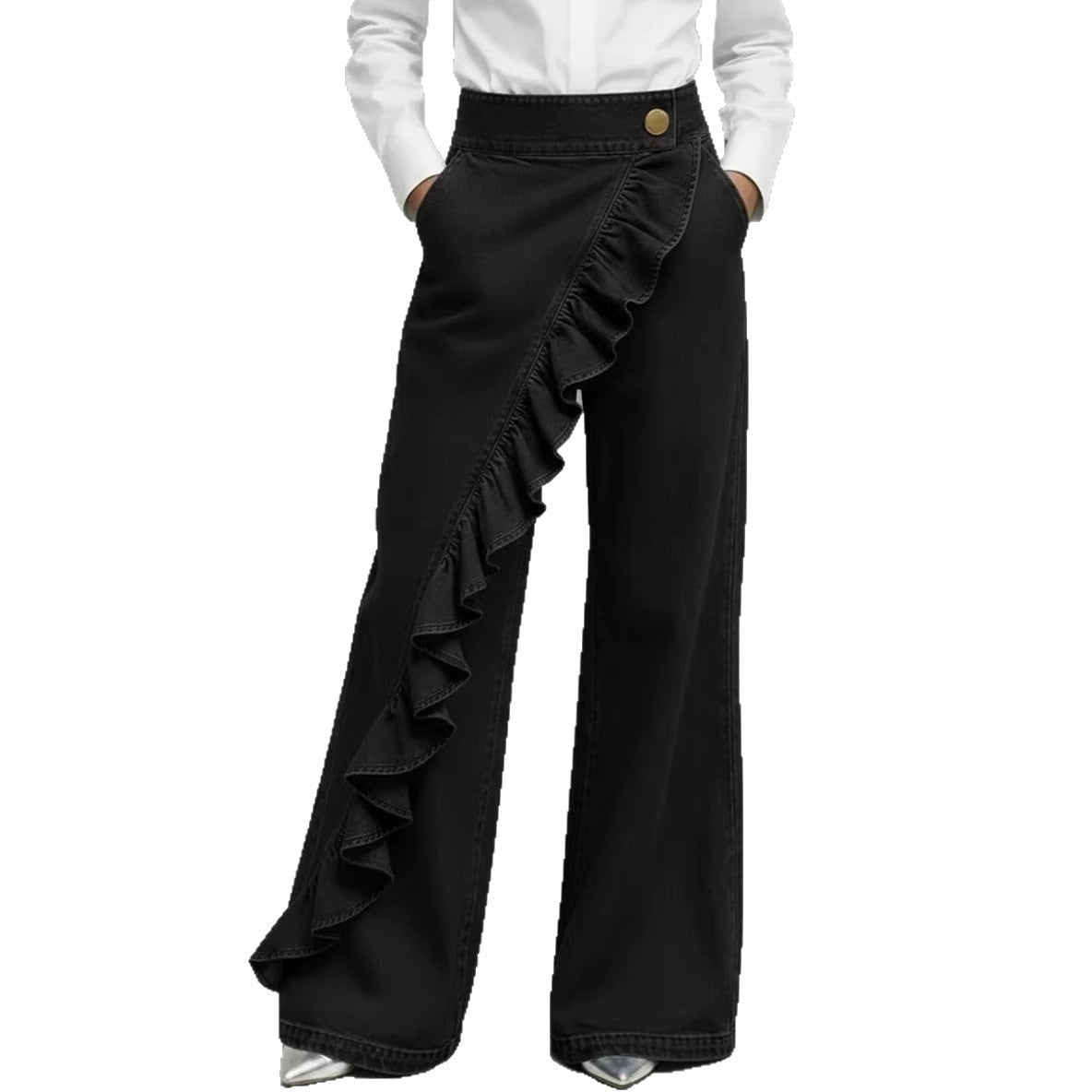 Retro Irregular High - Waist A - Line Denim Trousers - LADYLINE X