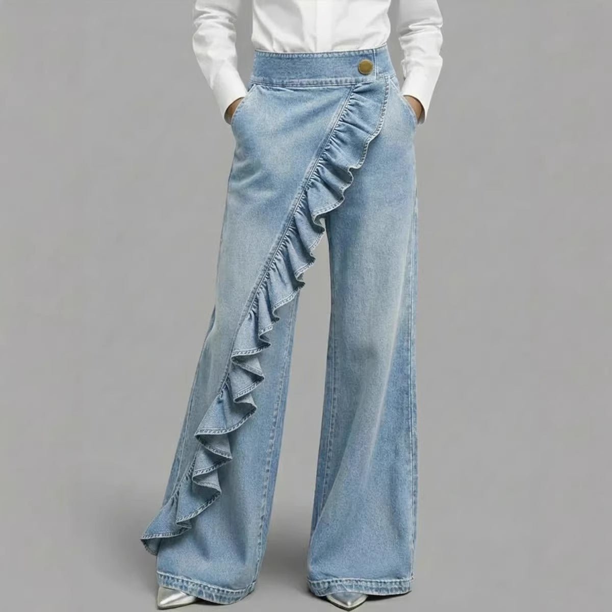 Retro Irregular High - Waist A - Line Denim Trousers - LADYLINE X