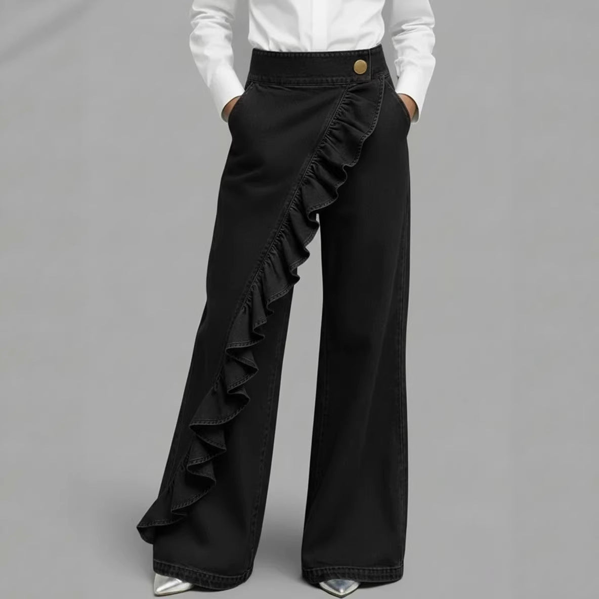 Retro Irregular High - Waist A - Line Denim Trousers - LADYLINE X