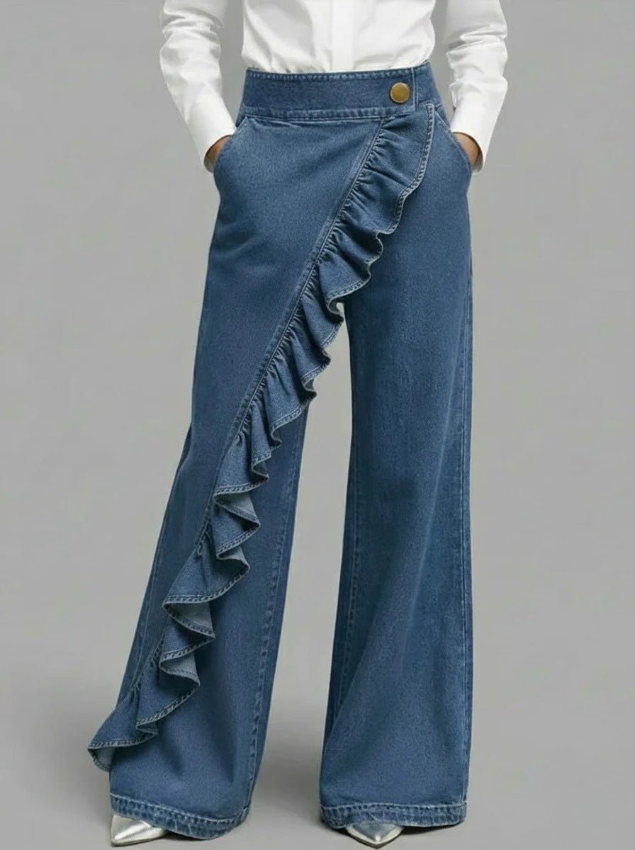 Retro Irregular High - Waist A - Line Denim Trousers - LADYLINE X