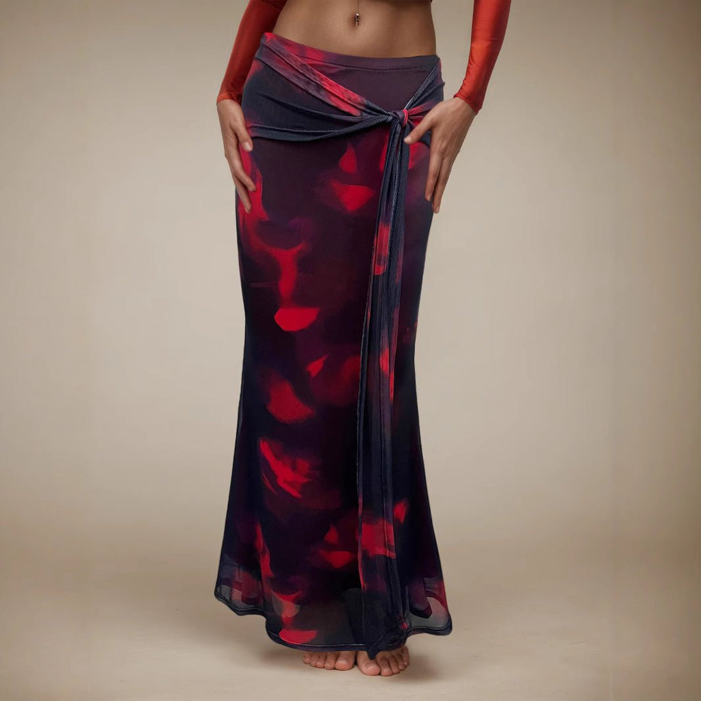 Retro Printed Slim - fit Long Skirt - LADYLINE X