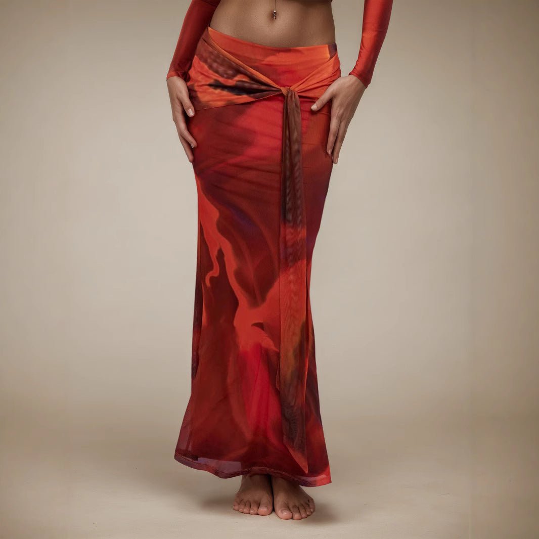 Retro Printed Slim - fit Long Skirt - LADYLINE X