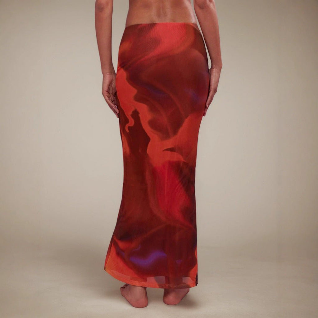 Retro Printed Slim - fit Long Skirt - LADYLINE X