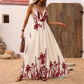 Retro Resort - Style Floral Print Strap Backless Maxi Dress - LADYLINE X
