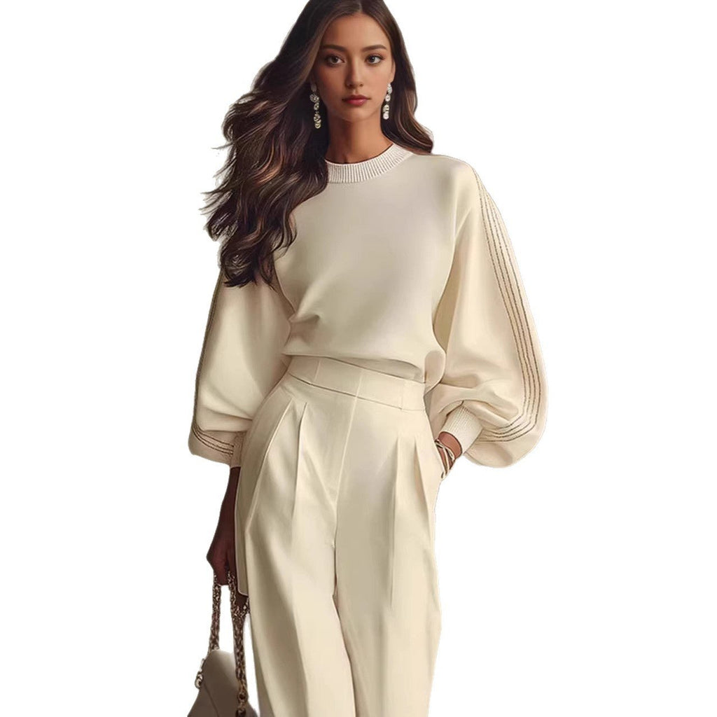 Round Neck Long Sleeved Sweatshirt And Pants Set - LADYLINE X