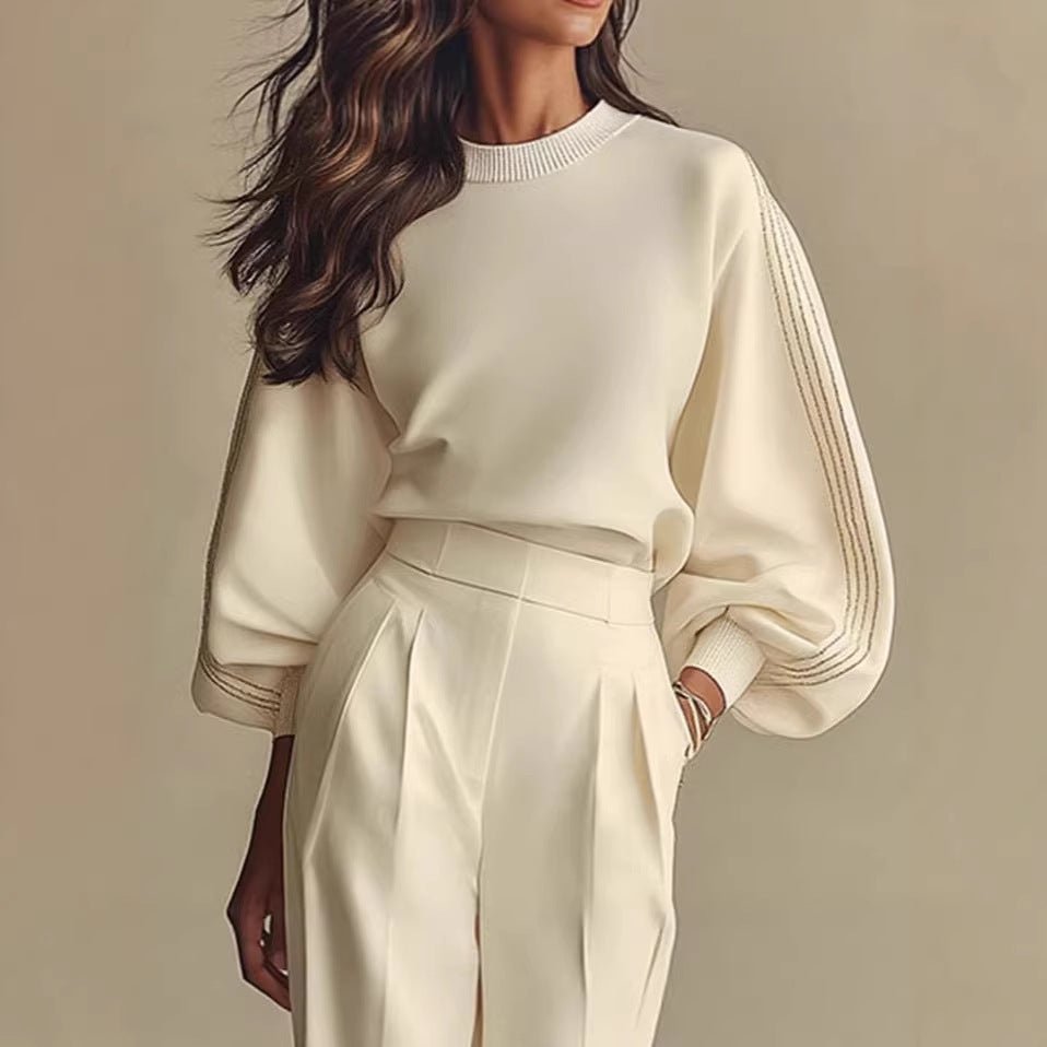 Round Neck Long Sleeved Sweatshirt And Pants Set - LADYLINE X