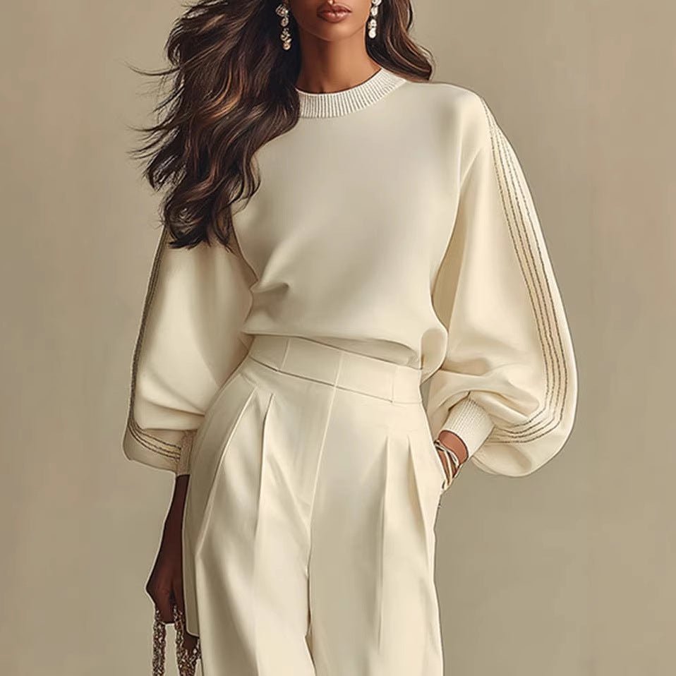 Round Neck Long Sleeved Sweatshirt And Pants Set - LADYLINE X