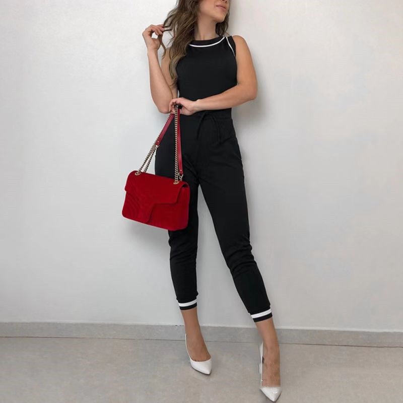 Round Neck Sleeveless Vest Contrast Color Jumpsuit - LADYLINE X