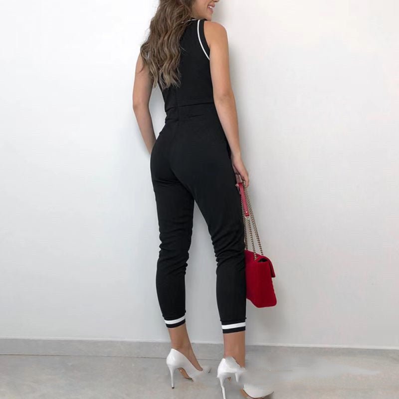 Round Neck Sleeveless Vest Contrast Color Jumpsuit - LADYLINE X