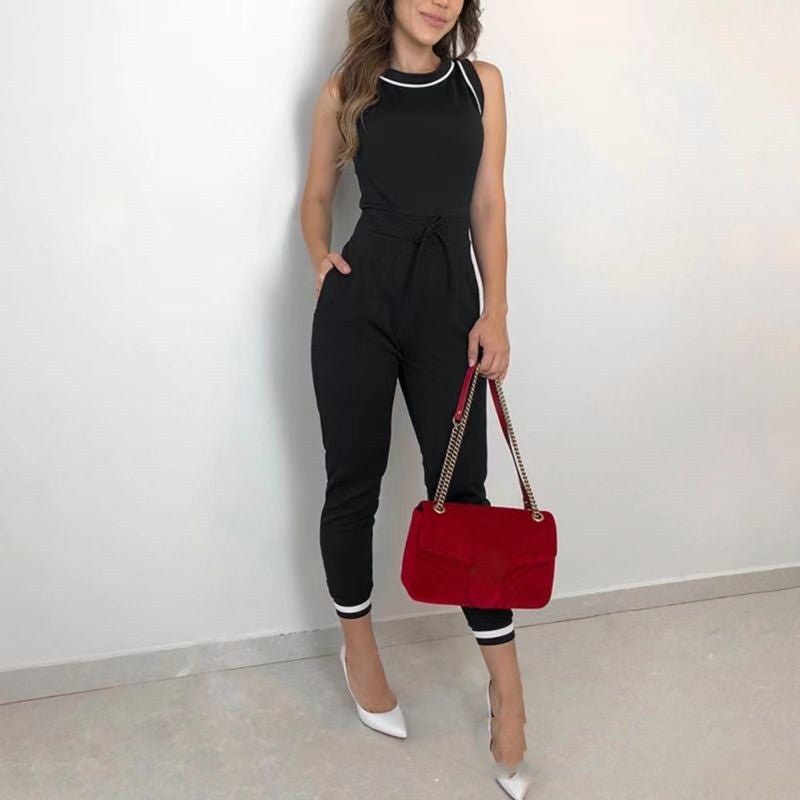 Round Neck Sleeveless Vest Contrast Color Jumpsuit - LADYLINE X