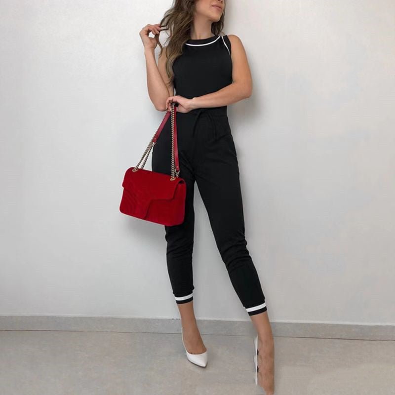 Round Neck Sleeveless Vest Contrast Color Jumpsuit - LADYLINE X